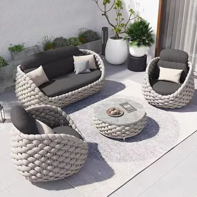 Outdoor Garden Lounge Set Aluminum Frame Woven Rope Chairs and Table Set Luxury Modern Patio Furniture Sets