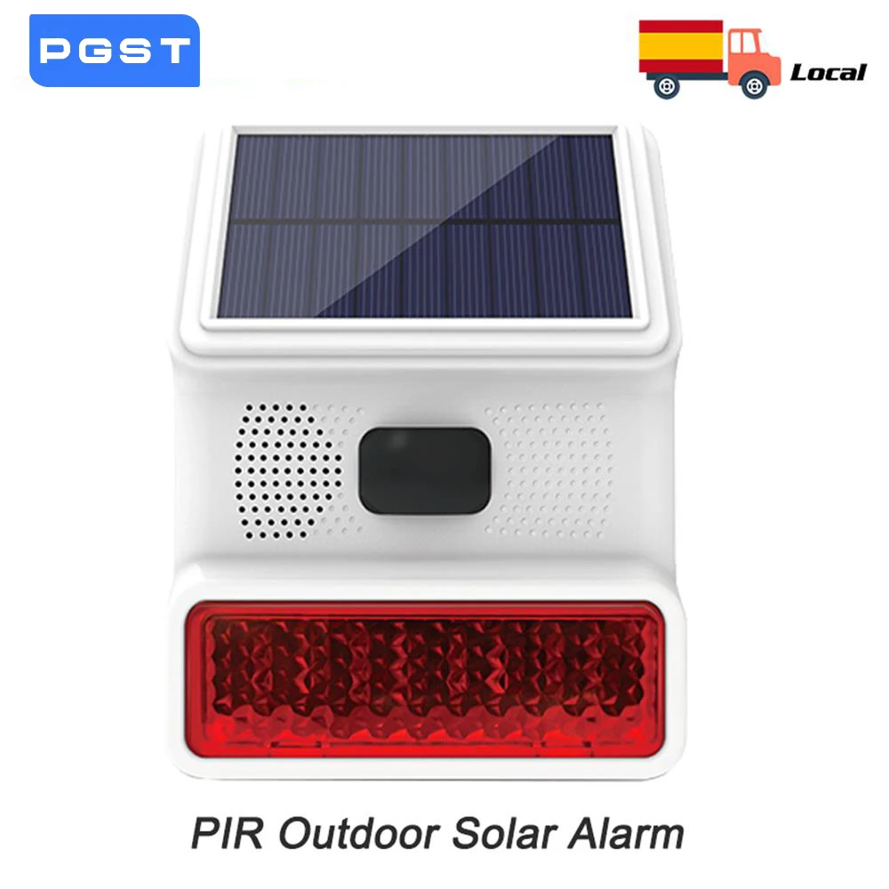PGST PIR-Alarmsirene für den Außenbereich, 433 MHz, kabellose Außensirene, solarbetriebene Außensicherheitssysteme für Zuhause Image
