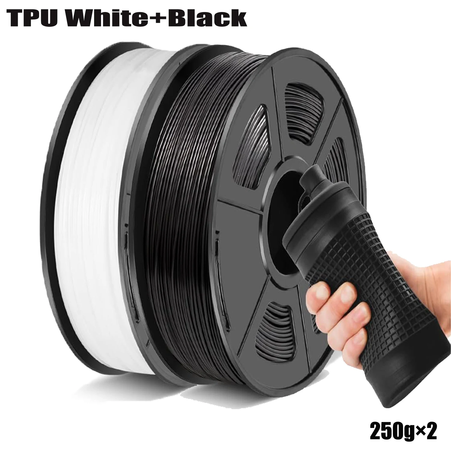 TPU-Filament 1,75 mm 250 g/500 g/1000 g, 95 A flexibles weiches 3D-Drucker-Filament, maßgeschneiderte Genauigkeit +/-0,03 mm, (Schwarz/Weiß) Image