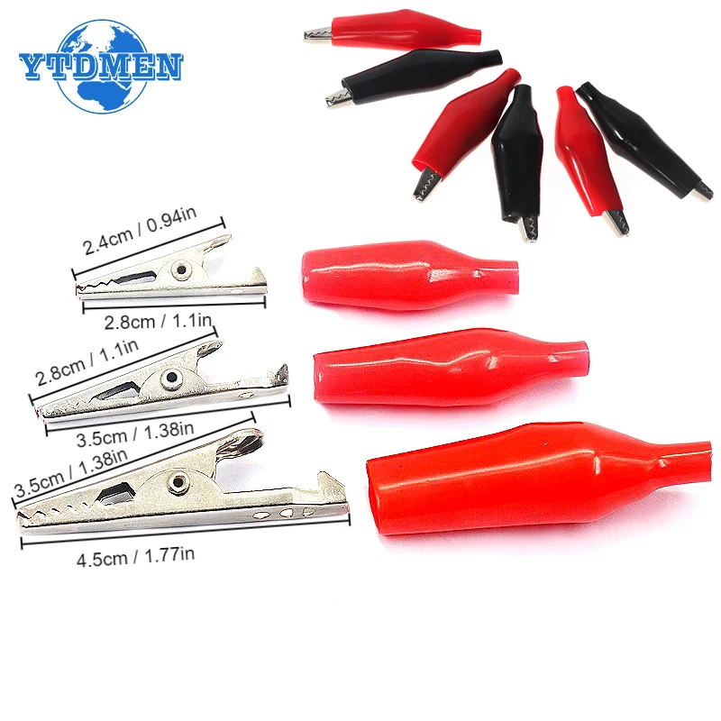 5 Stück Krokodilklemmen, 28 mm, 35 mm, 45 mm, Krokodilklemmen, elektrische Klemmen, Testsondenmessgerät, schwarz, rot, mit Kunststoffbeschichtung Image