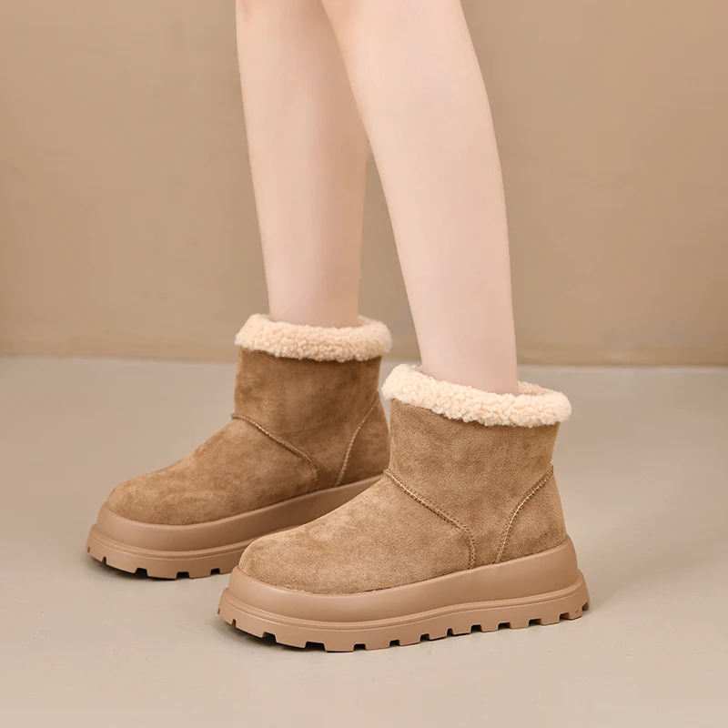 2025 Winter Neue Großen Kopf Schnee Stiefel frauen Runden Kopf Dicken Boden Nicht slip Casual Schnee Stiefel