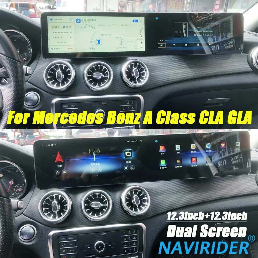 12,3 zoll + 12,3 zoll Dual Screen Head Unit Für Mercedes Benz A Klasse CLA GLA X156 Android Auto Carplay auto Multimedia Player GPS BT Image