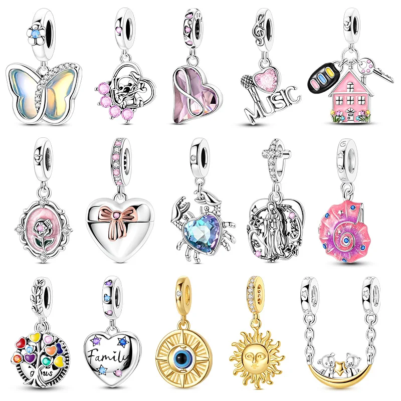 Neuer Charm aus 925er Silber, passend für Original-Armbänder, Krabben, goldene Sonne, Anhänger, Perle, edler Schmuck Image