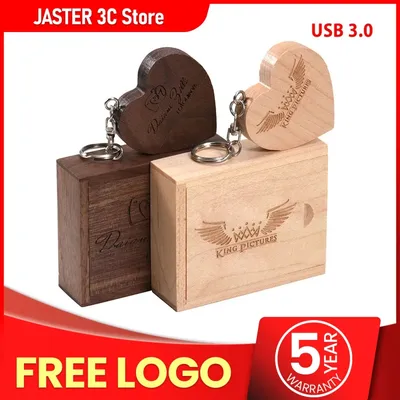JASTER 5 teile/los Holz Herz USB 3.0 + BOX-Stick Stick 64GB 32GB 16GB 8GB 4GB 128GB U Disk Fotografie Hochzeit Geschenke Image