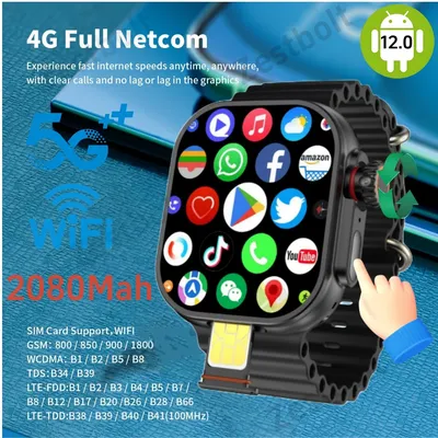 ZestBolt CD12 Smartwatch Android 12.0 4G 5G LTE Sim Card Rotating Camera 2.26 inch 490*580 HD Amoled Screen 2080Mah Smart Watch