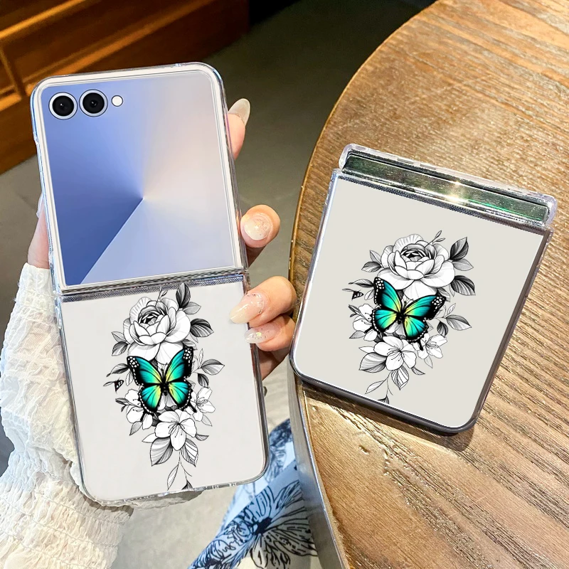 Linie Schmetterlinge Klare Handyhülle für Samsung Galaxy Z Flip7 Flip6 Flip4 Flip5 Flip3 Klappbare harte PC-Abdeckung für Samsung Z Flip 6 Image