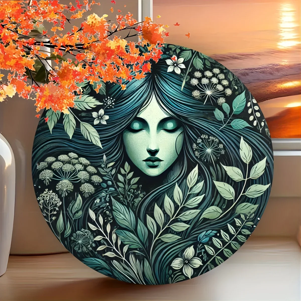 Verzauberter Wald und elegantes Feen-Design, 20,3 x 20,3 cm runde Metall-Wandkunst – perfekt für Garten-, Veranda- und Café-Dekoration