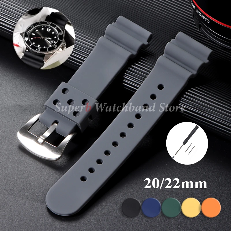 20mm 22mm Weiches Silikonarmband Gummi-Uhrenarmbänder für Seiko SKX007 Tauchen Männer Frauen Universelles wasserdichtes Sportarmband Image