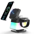 Stazione di ricarica wireless 3in1 Ricarica rapida Adattatore da 15 W Caricatore da tavolo magnetico con luci colorate per iPhone 16 15 14 Pro Max