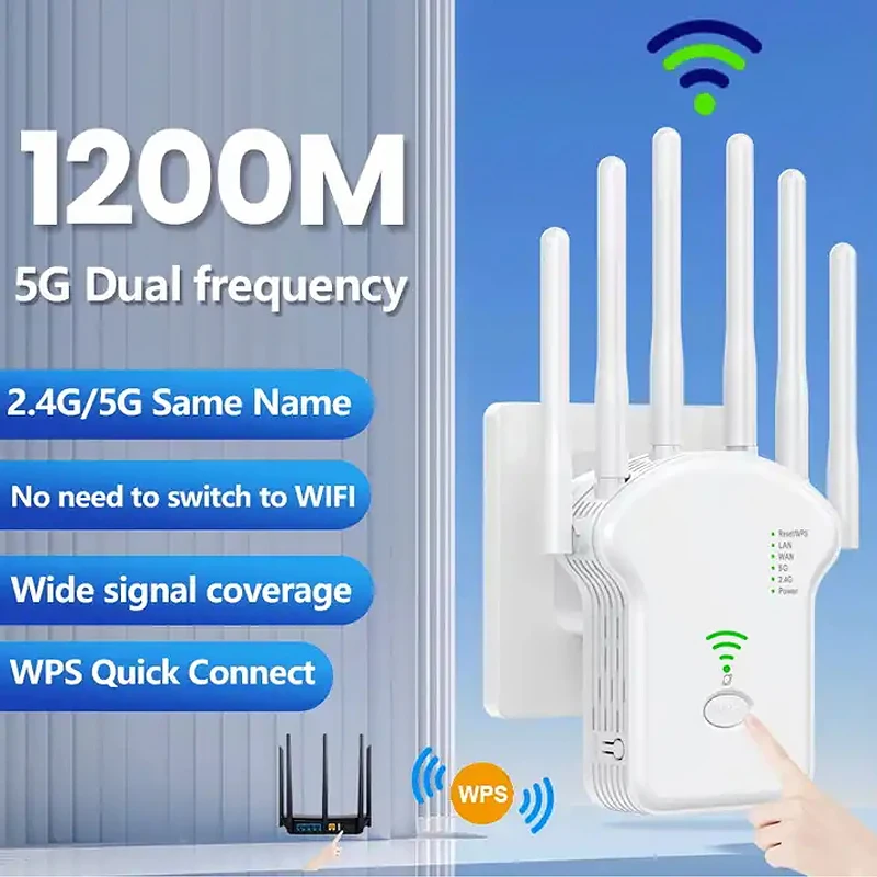 1200Mbps Wireless WiFi Repeater Wifi Signal Booster Dual-Band 2,4G 5G WiFi Extender 802,11 ac Gigabit WiFi Verstärker WPS Router Image