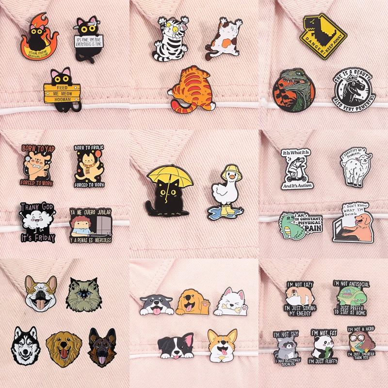 2-5 teile/satz Nette Tier Serie Emaille Pins Cartoon Katze Golden Retriever Haustier Hunde Dinosaurier Broschen Revers Abzeichen schmuck Geschenke Image