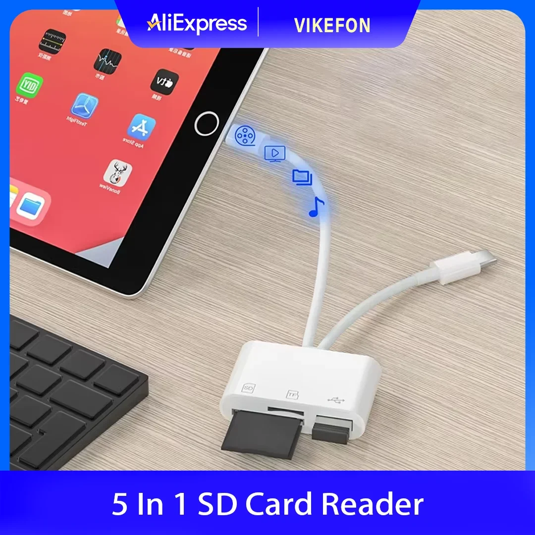 5-in-1-SD-Kartenleser Lightning/Typ C auf USB 3.0/SD/TF-Kartenadapter Speicherkartenleser für iPhone iPad MacBook Samsung Andro Image