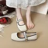Elegante Damen-Mary-Jane-Flats mit quadratischer Zehenpartie, gelber Stoff, bequeme Sommerschuhe für lässige, elegante Outfits, Damenschuhe