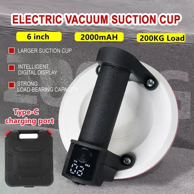 6" Digital Display Power Electric Suction Cup One-Click Start Vacuum Air Pump Force 200KG Glass Tile Suction Cup Handling Tool