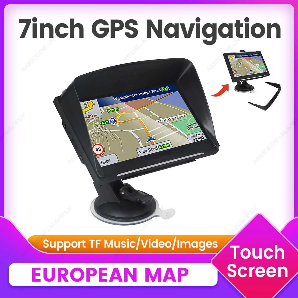 NaviFly Neu eingetroffen! Auto GPS Navigation 7 Zoll Touchscreen GPS Navigator LKW Sonnenschirm Sat Nav 256 MB Europa Karte GPS Navigatoren