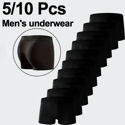 5/10PCS männer Unterwäsche Schwarz Farbe Unterhose Hohe Stretch Boxer Shorts Sexy Männer Höschen Plus Größe L-4XL atmungsaktive Männer Boxer Image