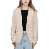 Hjtefg Girls Formal - Classic Solid Lapel Jacket | Long Sleeve Button-Down Suit Coat for Kids Color: Beige Size: 11-12 Years
