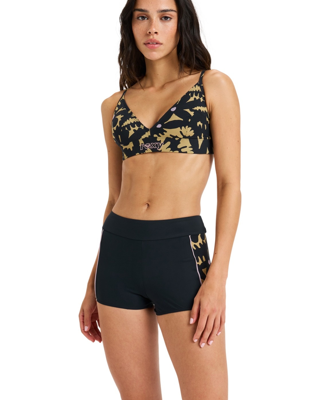 Bikini-Hose ROXY "Roxy Active Shorty", Damen, Gr. M, US-Größen, anthrazit big flowers, 75% Nylon, 25% Elasthan, Badehosen Image