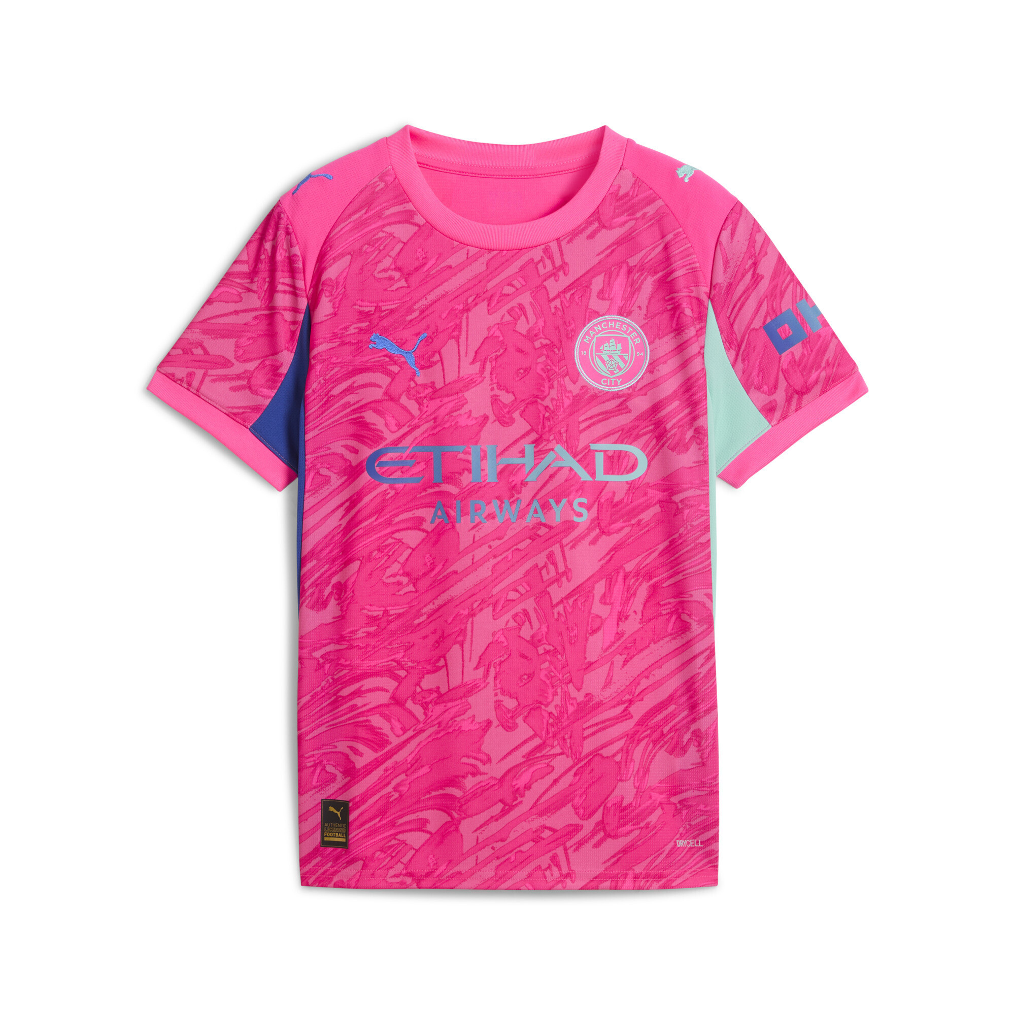 Trainingsshirt PUMA "Manchester City 25/26 Torwarttrikot Jugendliche", Kinder, Gr. 176, grün (fluro pink pes aquatic grün), Obermaterial: 100% Polyester; Rippe: 100% Polyester, regular fit, Rundhals, Shirts Image