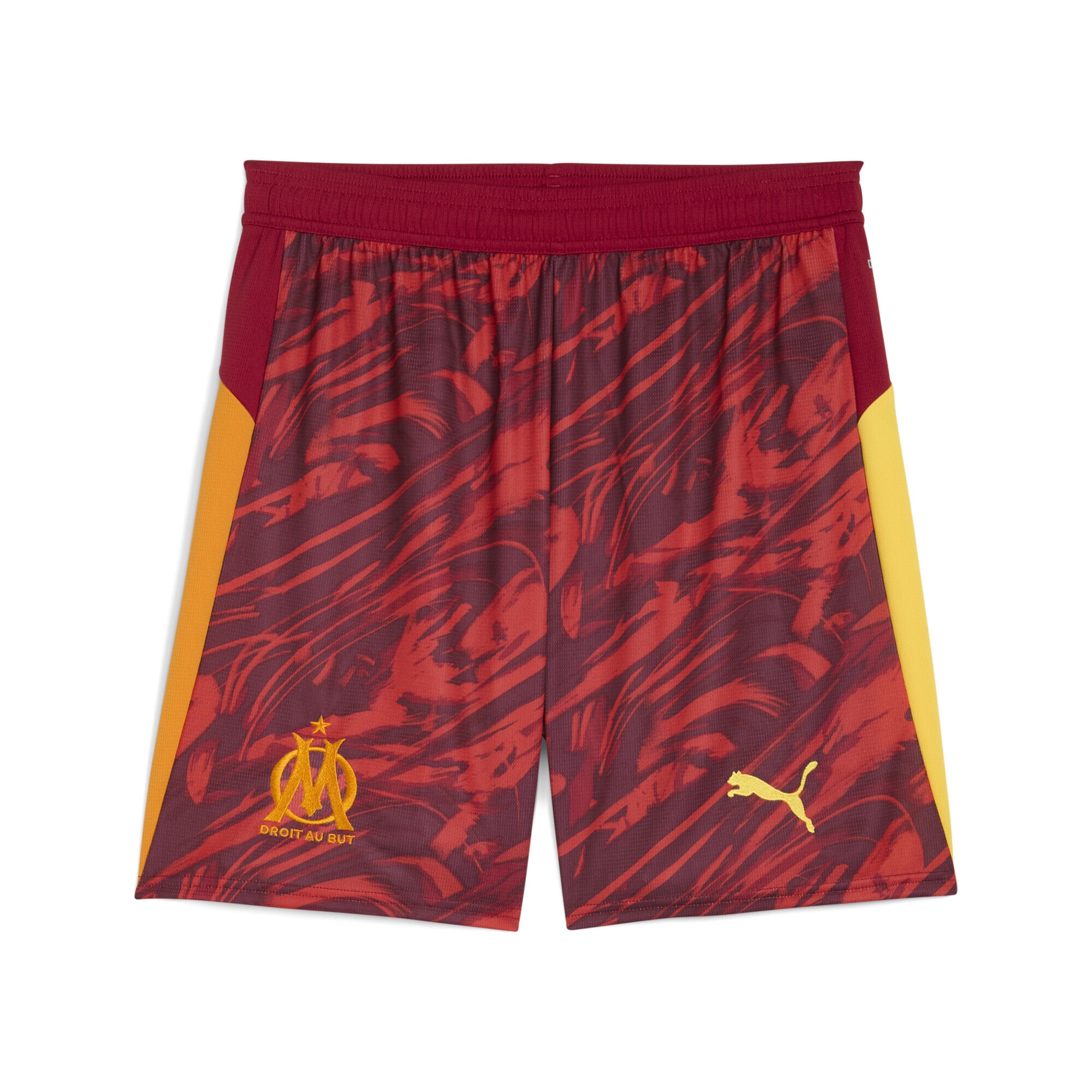 Sporthose PUMA "Olympique de Marseille 25/26 Torwartshorts Herren", Damen, Gr. L, Normalgrößen, schwarz crimson sunny gelb poppy rot orange, Obermaterial: 100% Polyester, regular fit, Hosen Sporthose