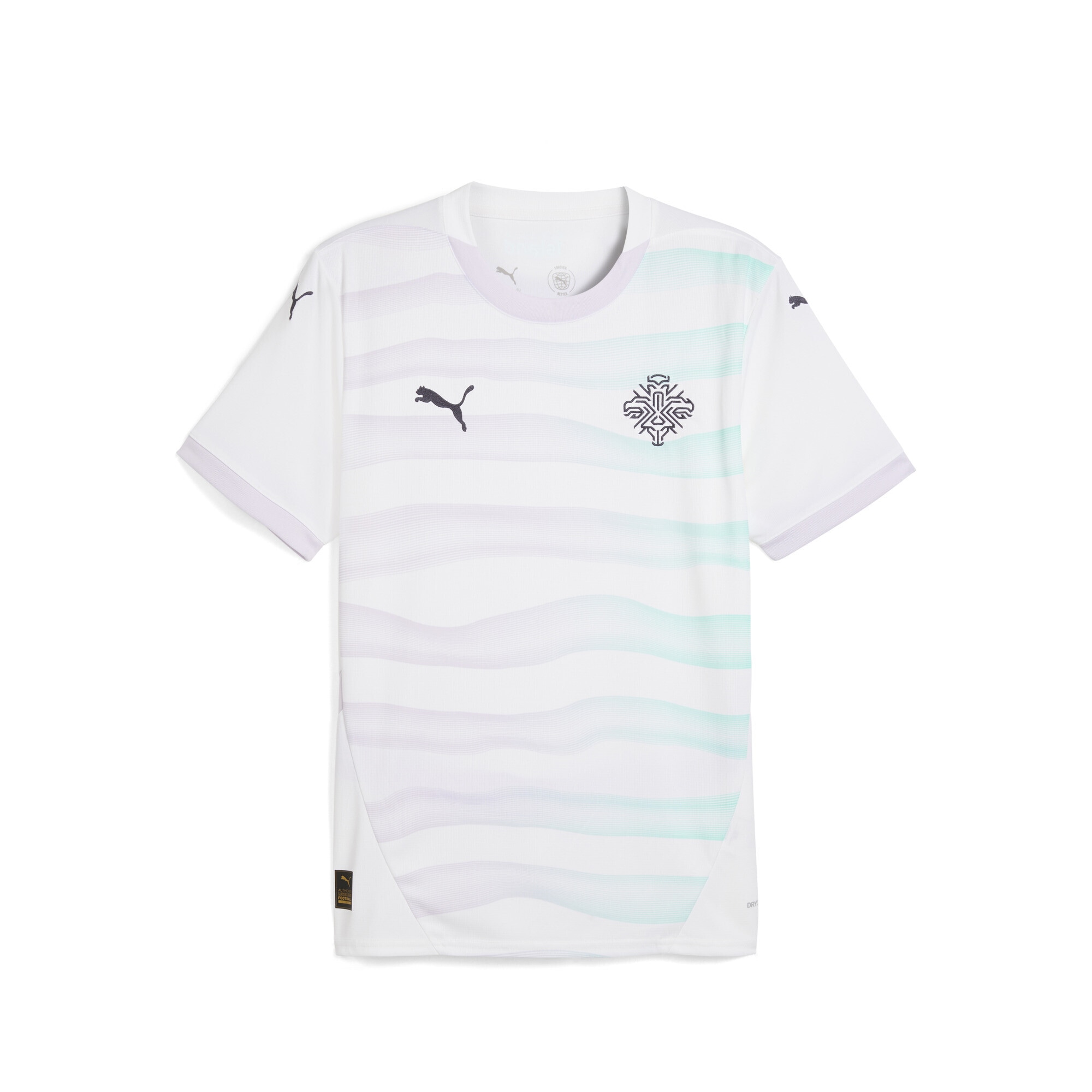 Trainingsshirt PUMA "Island Team 2025 Auswärtstrikot Herren", Herren, Gr. M, weiß (weiß new navy blau), Obermaterial: 100% Polyester; Rippe: 100% Polyester, regular fit, Rundhals, Shirts Image