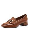Pumps TAMARIS, Damen, Gr. 42, braun (cognac), Leder, unifarben, used, klassisch, Schuhe, Blockabsatz, Slipper, Businessschuh mit Zierriegel, Schmuckelement