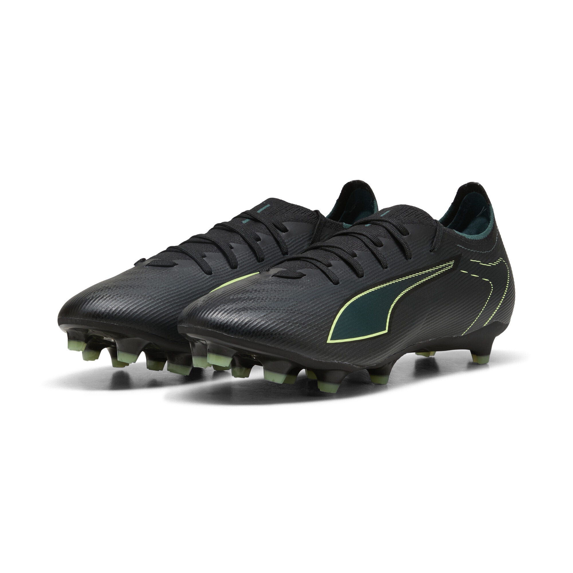 Fußballschuh PUMA "ULTRA 6 MATCH FG/AG Fußballschuhe Erwachsene", Gr. 44, gelb (schwarz fizzy light grün terrain gelb), Obermaterial: Synthetik, Textil; Futter: Synthetik, Textil; Innensohle: Textil; Laufsohle: Synthetik, Schuhe