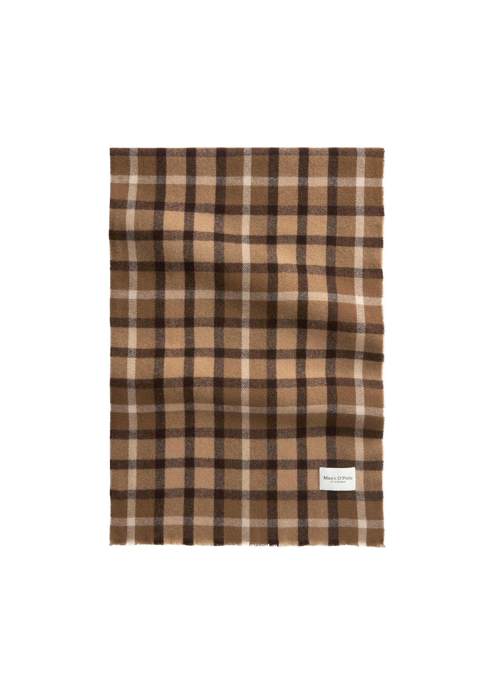 Karotuch MARC O'POLO "mit kurzen Fransen", Damen, bunt (medium beige), Obermaterial: 100% Schurwolle, kariert, Modetücher