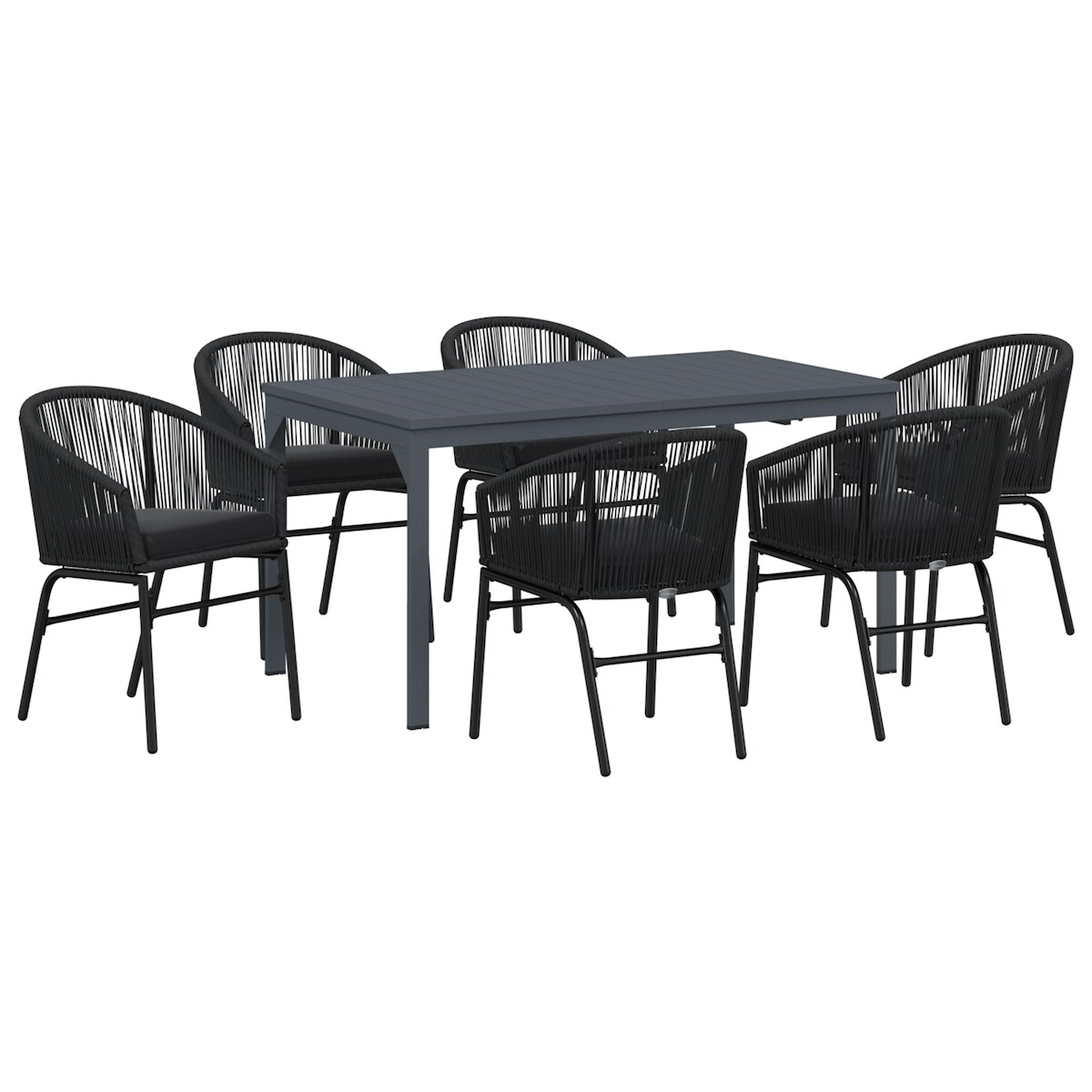 vidaXL Garten Essgruppe 7 pcs Schwarz Groß Metall & Seil Image