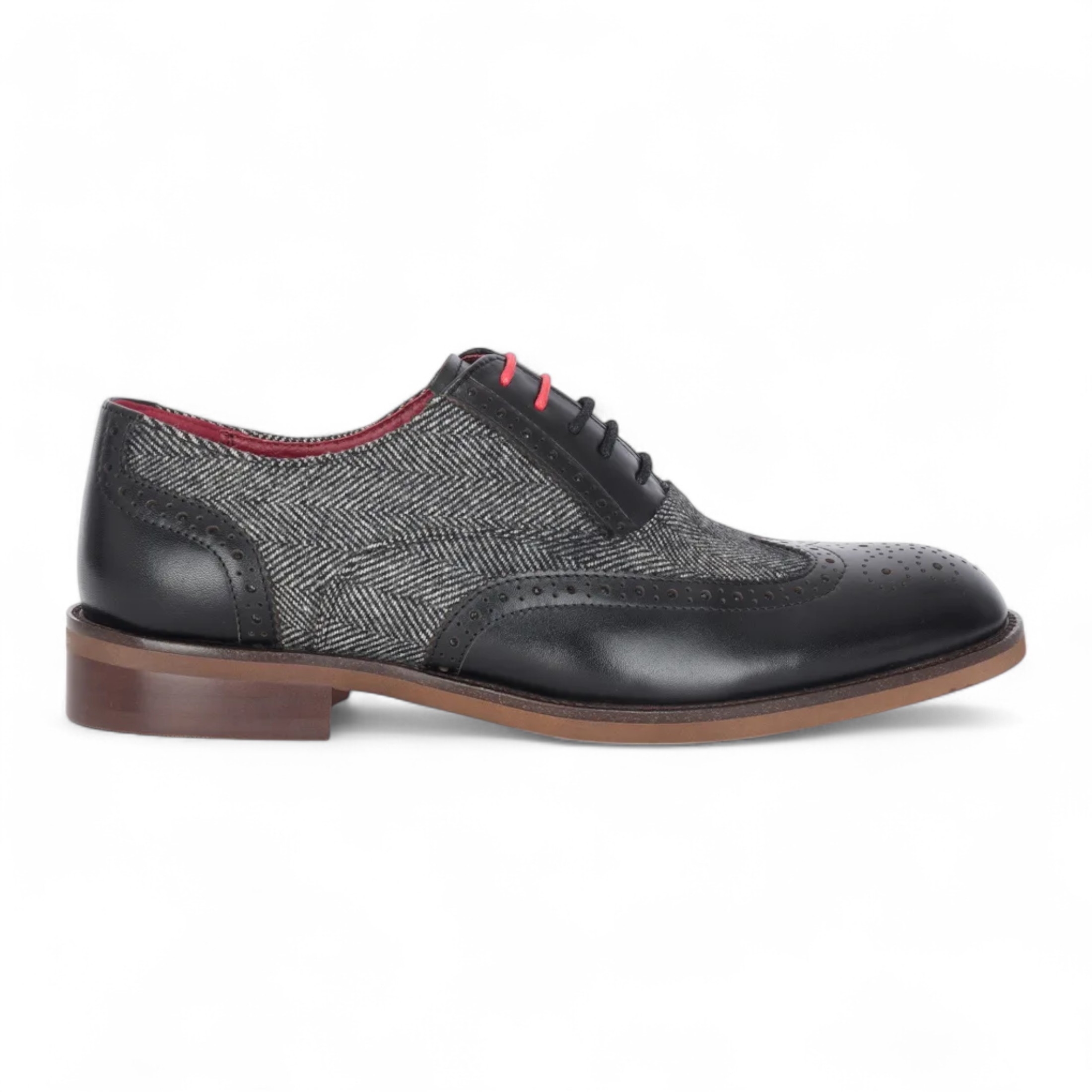 Justin Reess Herren-Brogue-Schuhe aus schwarzem Leder und Tweed - Albert