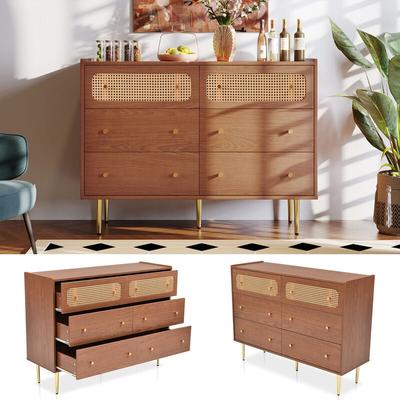 Schubladenkommode Kommode mit 6 Schubladen, Rattan Sideboard Highboard f¨¹r Schlafzimmer & alle Image