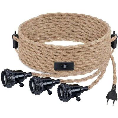 Hanfseil-Kronleuchter-Set, Vintage-Kabel-Pendelleuchte mit Schalter und EU-Stecker, diy 3-flammige Image
