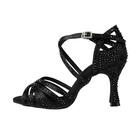Latin Dance Shoes with Diamonds Apricot Black Blue Adult Professional Dance Shoes Women Adult High Heels 7.5cm(Black 7.5 cm,37)
