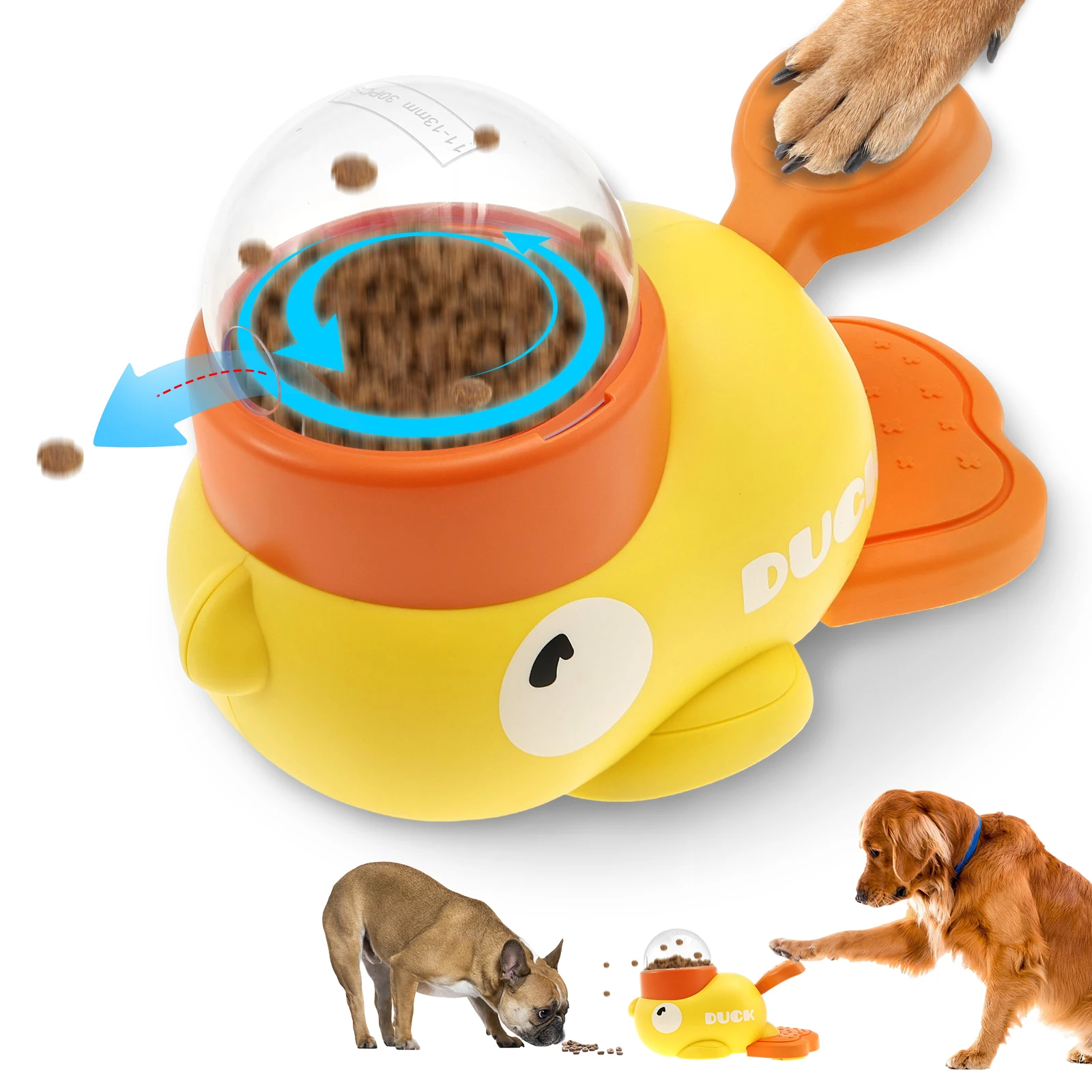 Mangeoire interactive en forme de canard pour chien, jouet automatique lavable avec 3 tailles de sortie de nourriture pour distributeur de nourriture pour animaux de compagnie