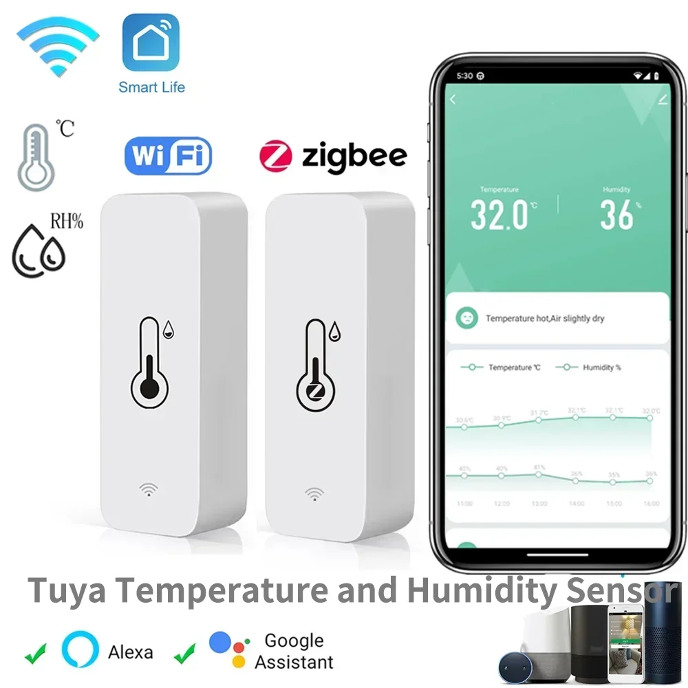 Tuya Zigbee WiFi Temperatur Und Feuchtigkeit Sensor APP Remote Monitor Für Smart Home oder SmartLife WorkWith Alexa Google Assistent Image