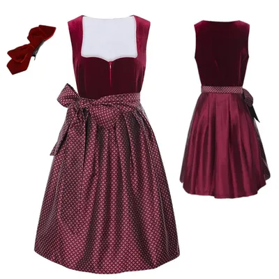 Rotes Kleid Deutsches Oktoberfest Biermädchen Damen Midi Bierkostüm Damen Dirndlkleid mit Spitzenschürze Mode Oktoberfest Kostüm Image