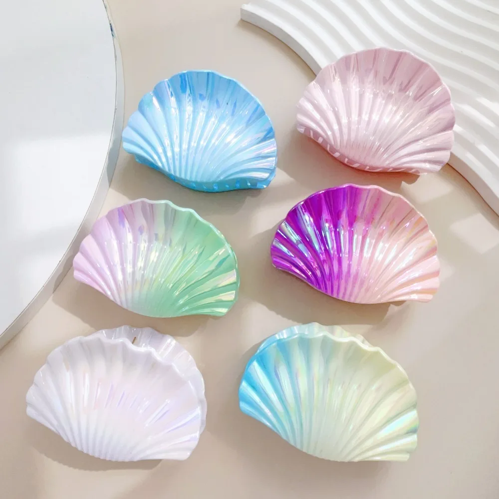 Modische Hai-Haarklammern mit Farbverlauf aus PVC für Frauen, großes Muschel-Design, Strand-Stil, Haarklammer für Urlaub, Haar-Accessoires Image