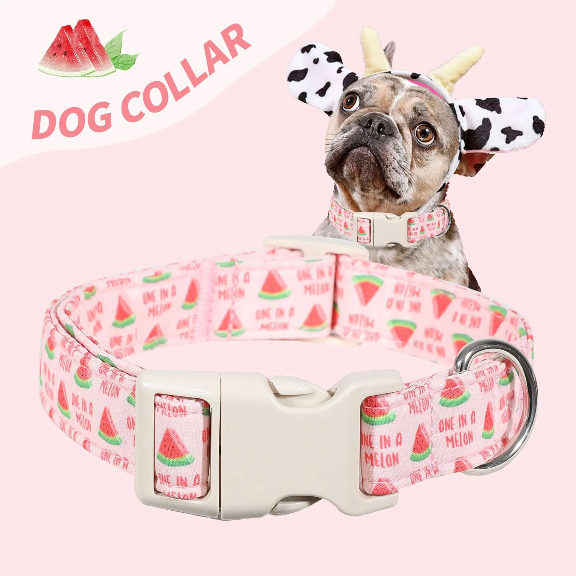 Pet collars, cotton collars, thickened, adjustable dog collars, collars, watermelon printing