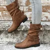 Vintage Frauen Stiefeletten Chunky High Heels Stiefel Schnalle Gummi Casual Damen Schuhe Weibliche Luxus Kurze Stiefel Schuhe Große Größe