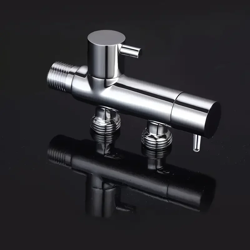 Dual Outlet Valve with Dual Switch Control - Chrome-Plated Metal Washing Machine Angle Valve, G1/2 Threads for US/EU Plumbing