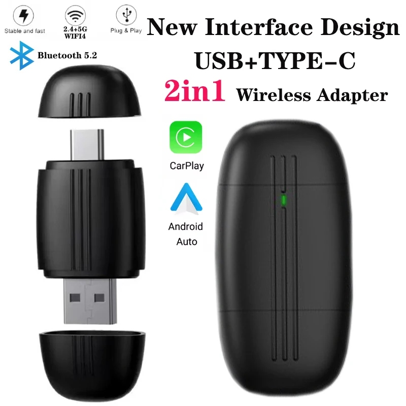 Neues stilvolles Auto Android Auto Wireless Carplay Ai Box Typ-C USB Bluetooth Upgrade ota Carplay Android USB 2in 1 Adapter Carplay Image