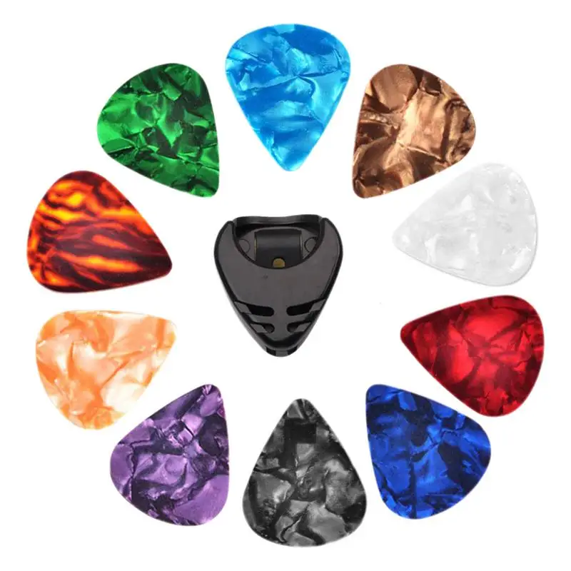10Pcs Guitar Picks & Guitar Pick Holder Set For Acoustic Guitar Electric Guitar Bass Ukulele Stick-on Holder (Random Color) Image
