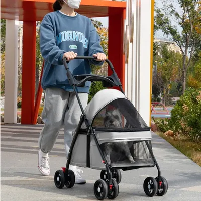 Foldable Pet Stroller for Cats & Small Dogs Portable Travel Carrier Breathable Puppy Pushchair for Outdoor Walking Dogs Seat