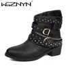 NEUE Frauen Verzierte Schnalle Thermische Schnee Stiefel Herbst Cowboy Goth Punk Schuhe Kurze Knöchel Chelsea Rock Vintage Mokassin Botas Mujer
