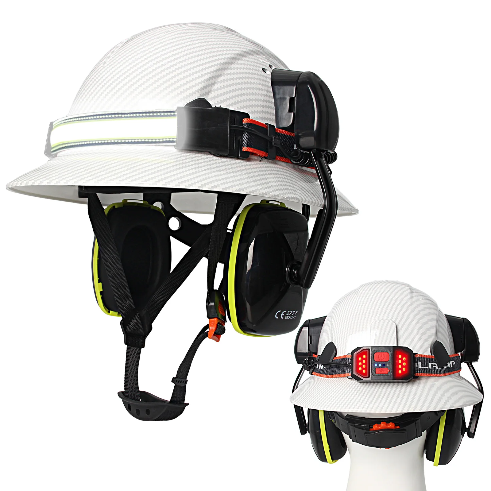 CE Vollkrempiger Schutzhelm mit Ohrenschützer, Stirnlampe, Antikollisions-Konstruktionsschutzhelme, leichte Arbeitsrettungskappe ANSI Image