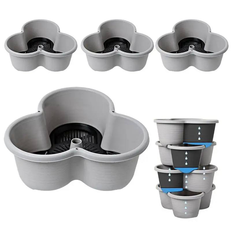 Stackable Vertical Flower Pot With Movable Tray 4 Levels Plant Tower Stackable Strawberry Planter Vegetables Plant Pot Frame Image