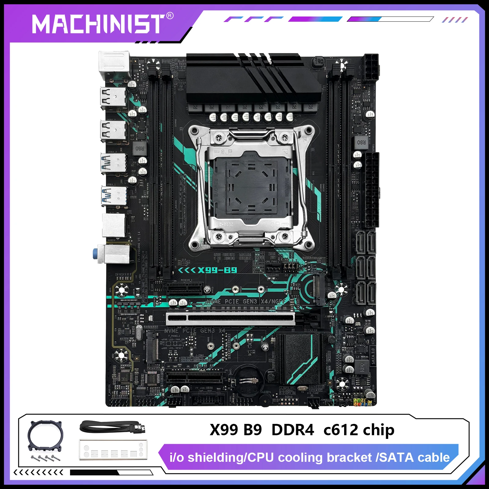 MACHINIST X99 B9 Motherboard LGA 2011-3 CPU mit NVME NGFF M.2 Unterstützt 4 Kanäle X99 C612 Chip DDR4 RAM SATA3.0 USB3.0 Image