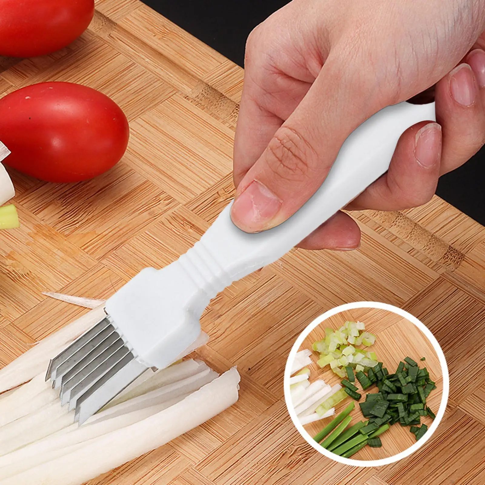 Gehacktes grünes Zwiebelmesser, Zwiebelmesser, Gemüseschredder, Slicer, Multi-Slicer, Gemüsewerkzeuge, multifunktionaler Edelstahl Image