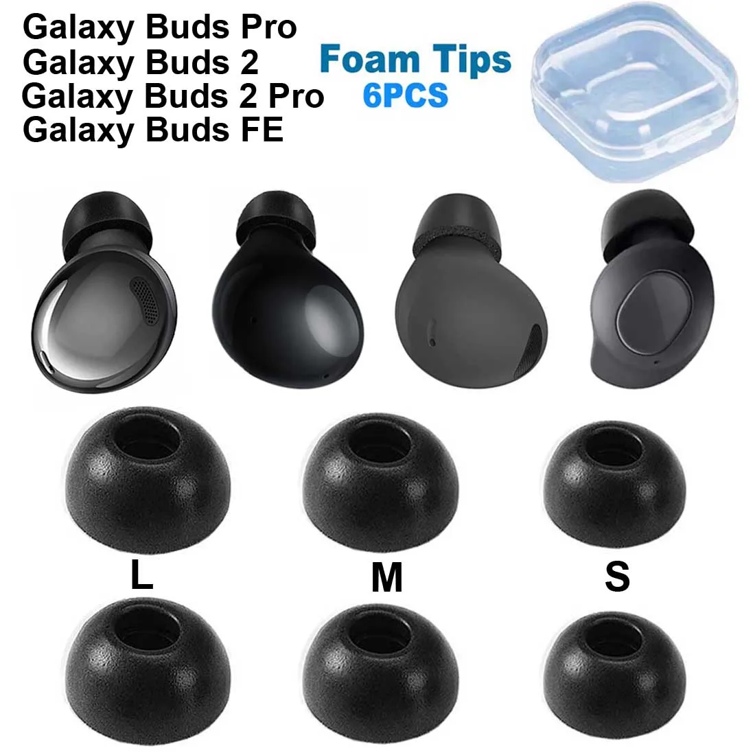 6PCS Memory Foam Ear Tips for Samsung Galaxy Buds 2 Pro / Galaxy Buds FE / Galaxy Bud 2 / Galaxy Buds Pro Eartips Ear Pads Caps