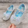 Kids'Casual Schuhe Elsa Princess Frozen PU Leder Kristall Schleife Frühlingsschuhe für Mädchen Anti-Rutsch Rosa Blau Schuhe Größe 26-36